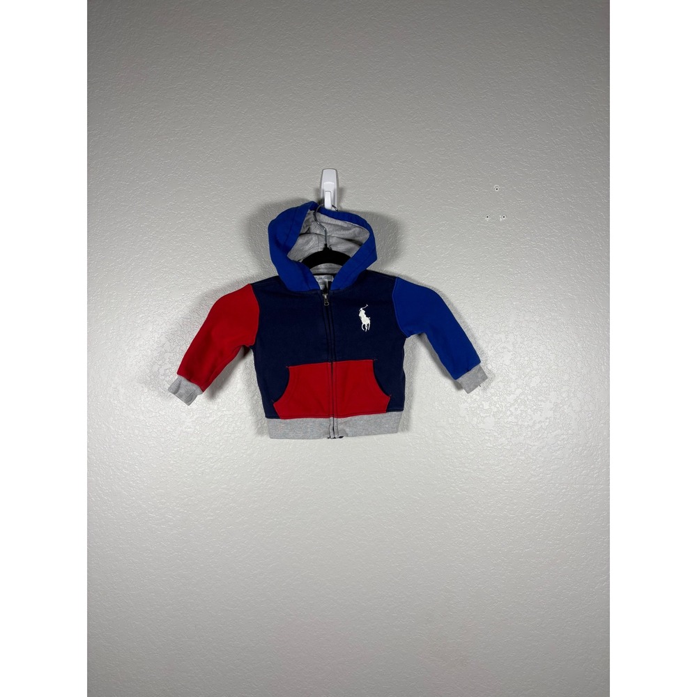 Ralph Lauren Baby Boys 12M Colorblock Big Pony Full Zip Hoodie